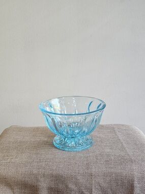 Anchor Hocking Aqua Blue Pressed Glass Compote Bowl